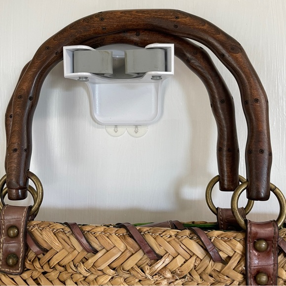 Nine West Artisan Woven Natural Straw Tote Bag with Brown and Green Accents - Picture 3 of 10